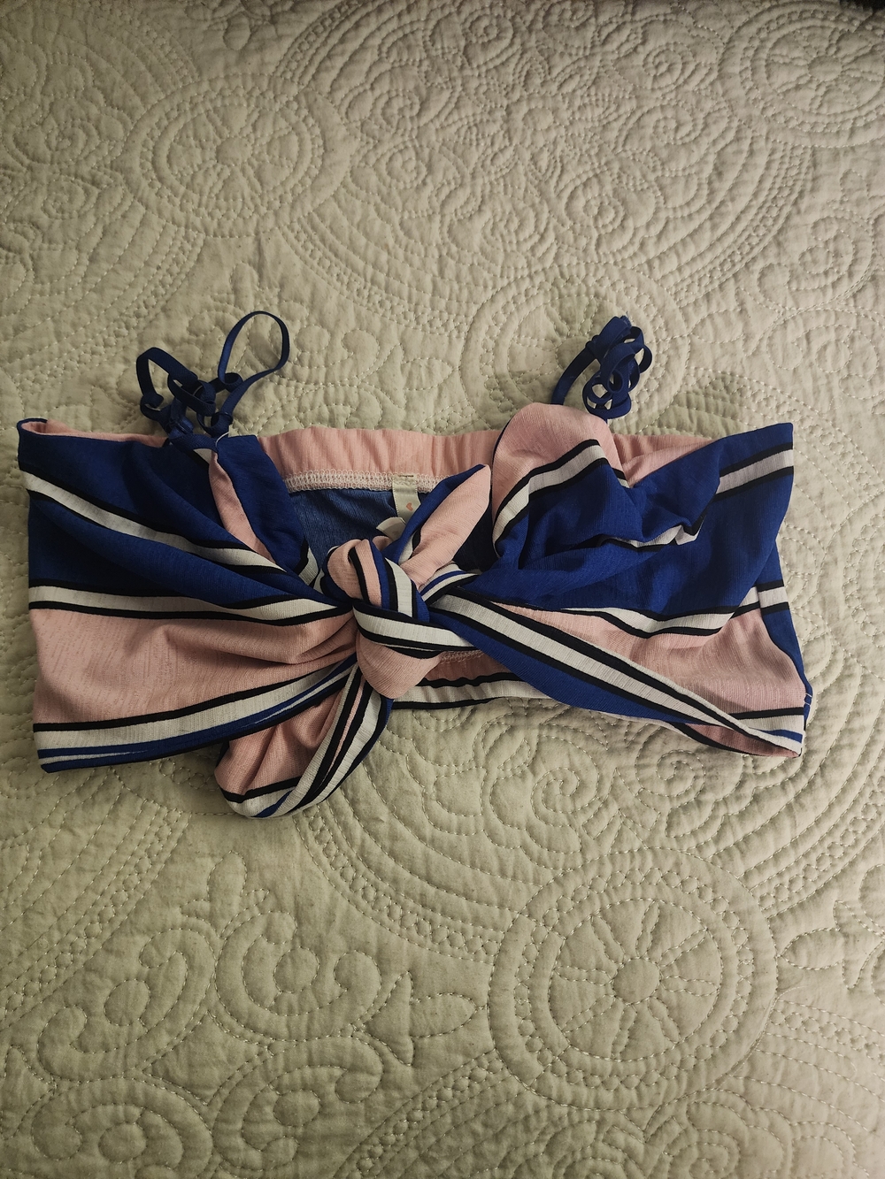 Love Nation Pink and Blue Striped Tie-Front Crop Top